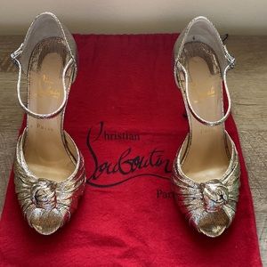 Christian Louboutin Gold Marchavekel 100 Leather Knotted Sandals EU 38.5